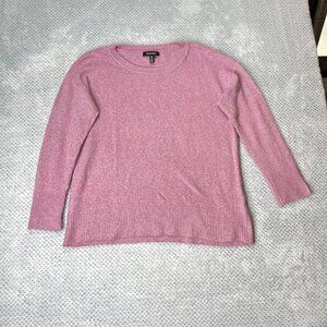 Ellen Tracy Womens Sweater Large Soft Pink Pullover Cropped Sleeve Knit Crewneck